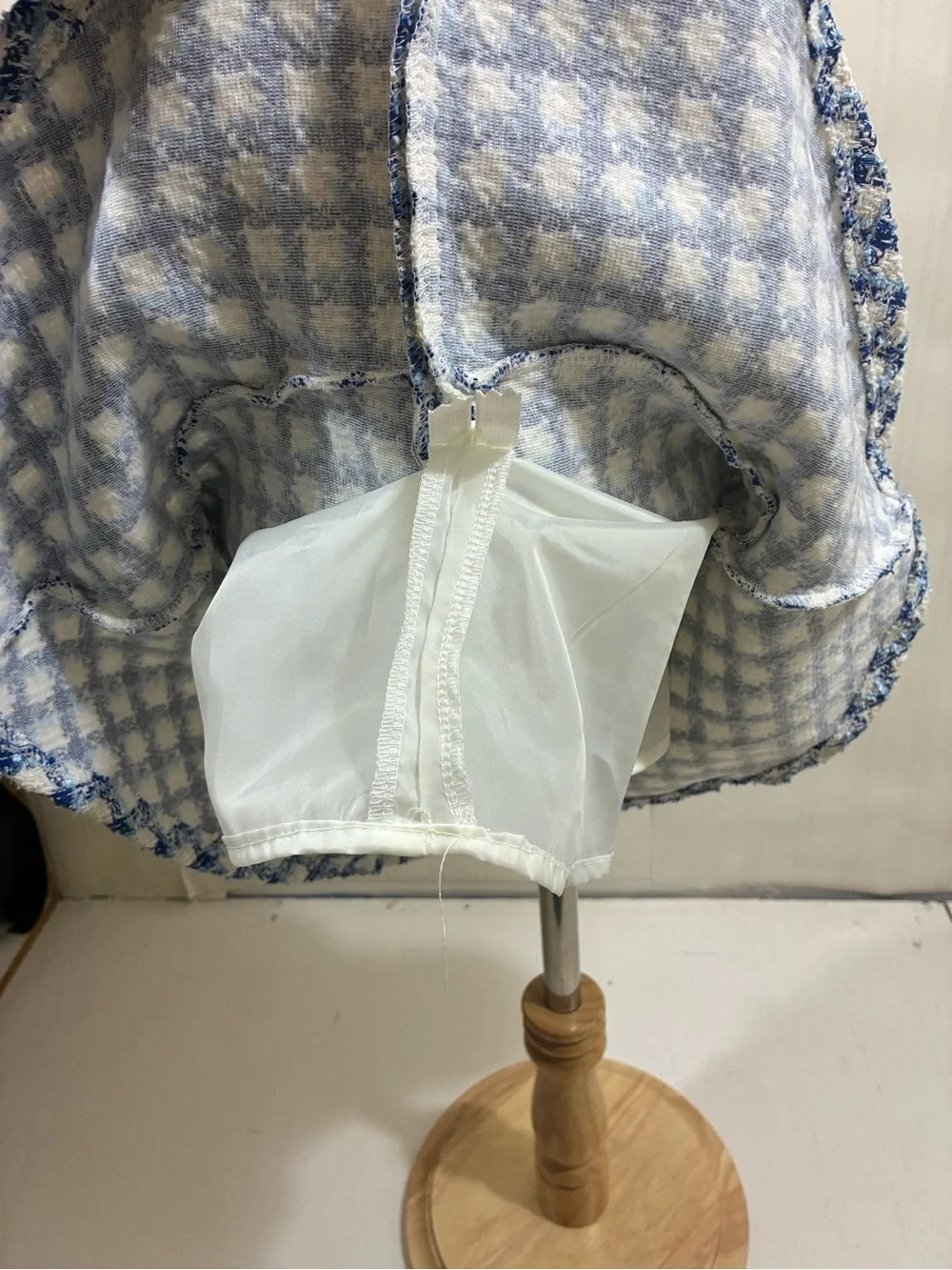 Blue Tweed Girls Dress with Velvet Bow